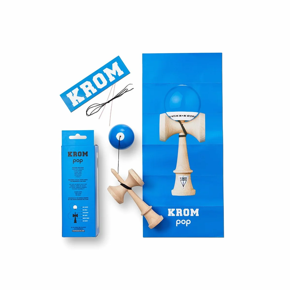 KROM Kendama Originale in Legno per Principianti ed esperti – Pop LOL Blu Scuro – Gioco di abilità per Esterni e Interni – Giocattolo in Legno con Corda e Palla