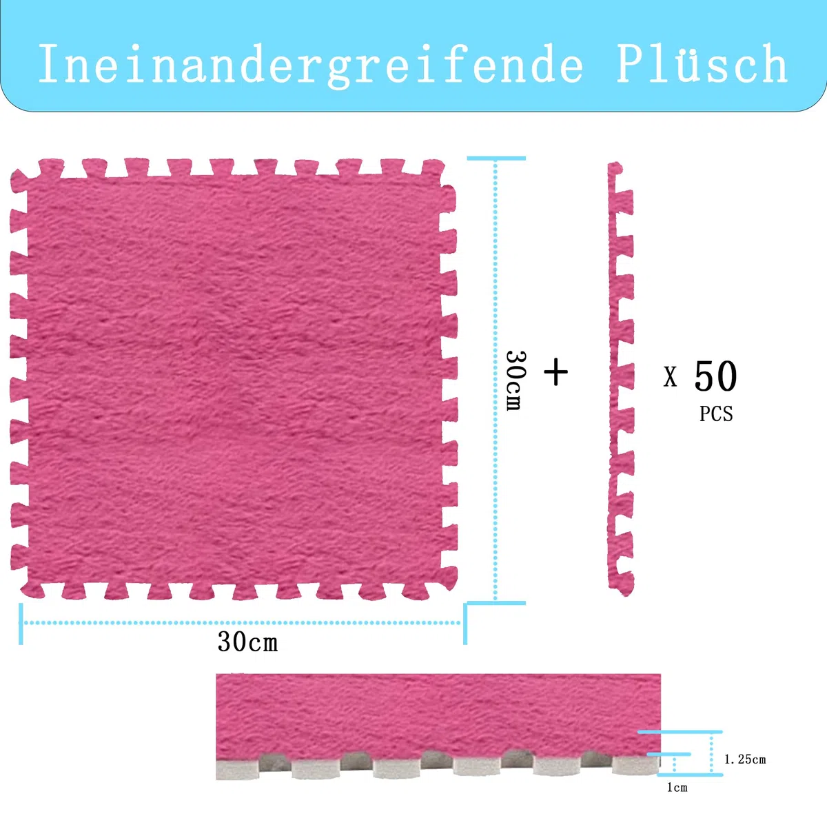 50 tappetini in schiuma di peluche a incastro, 30 x 30 cm, per soggiorno, camera da letto, 50 pezzi, colore rosa