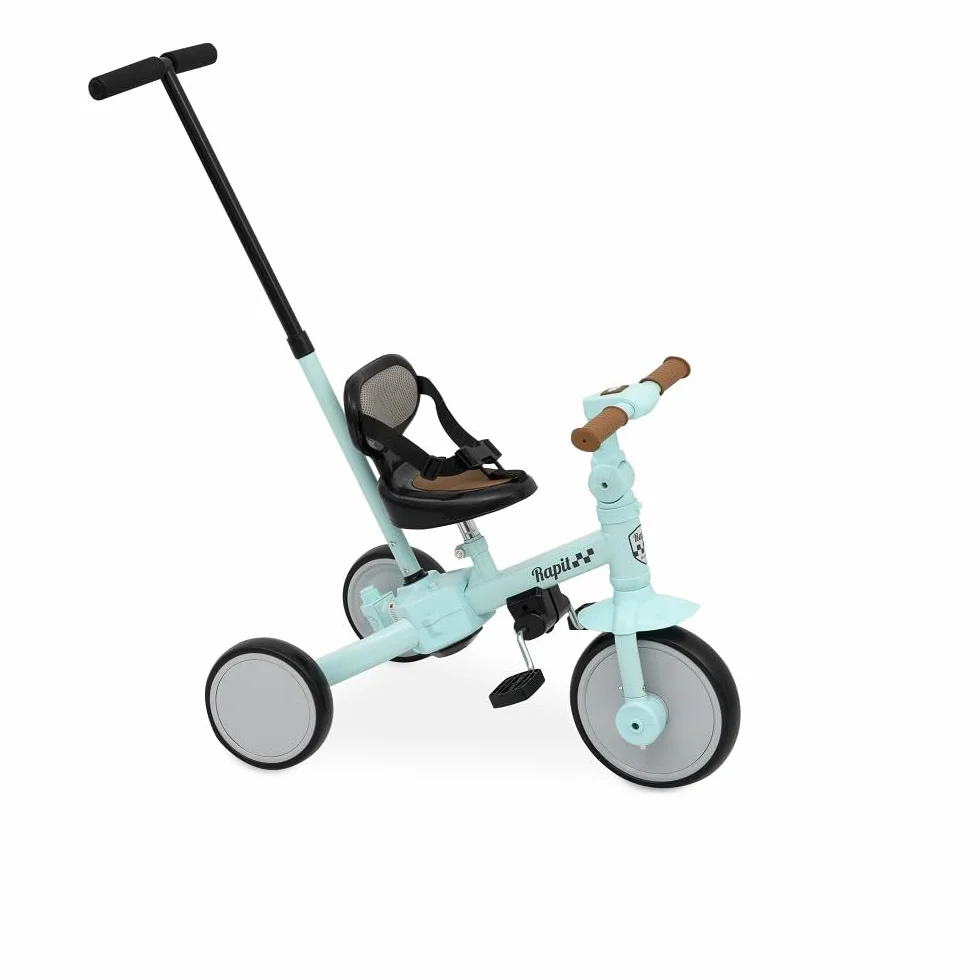 Triciclo Evolutivo 5 in 1 Interbaby | Triciclo Bambini con Maniglione da 1 a 5 Anni | Bicicletta Bambini e Bici Senza Pedali Trasformabile | Con o Senza Pedali | Regolabile e Adattabile (Verde)