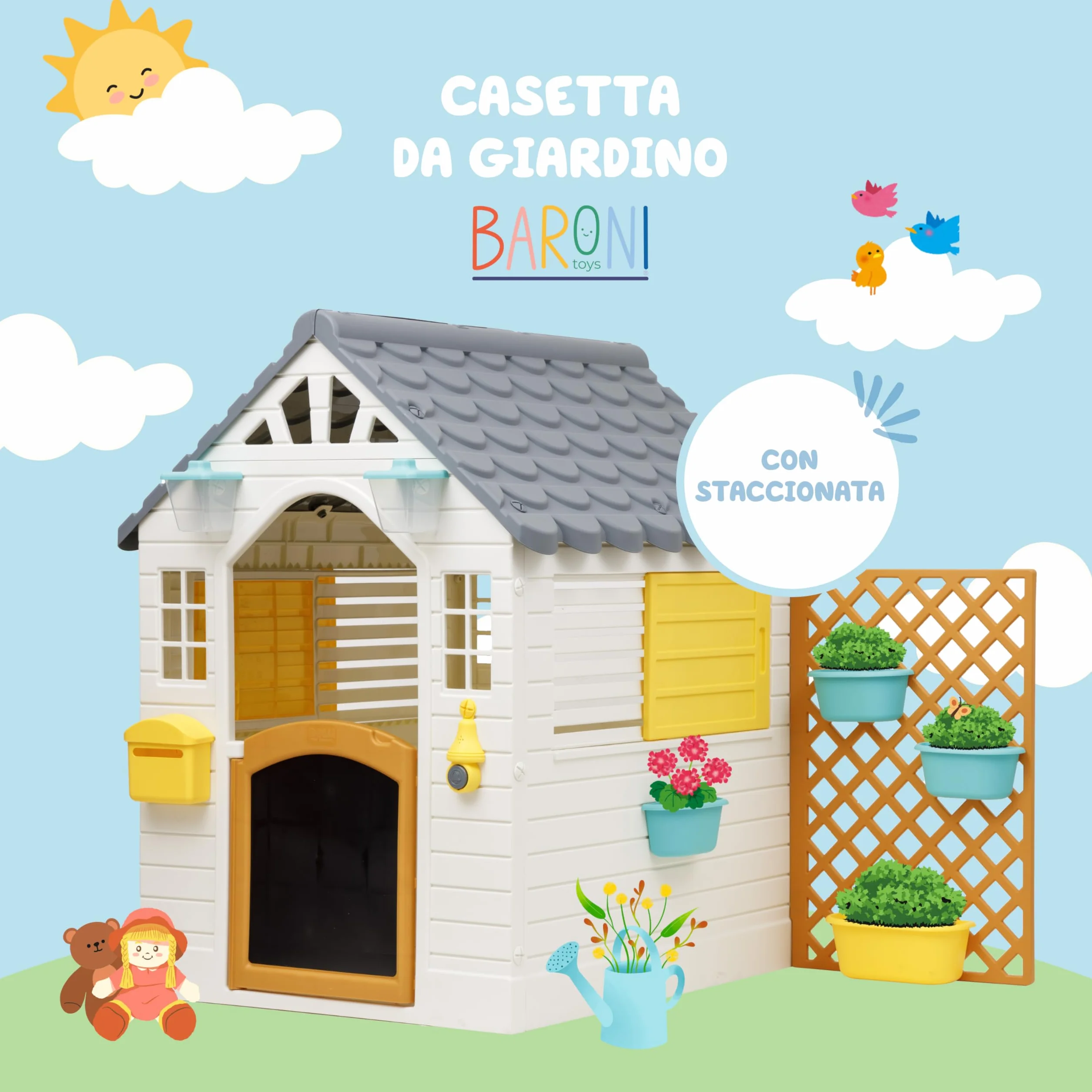 Baroni Toys Casetta da Giardino per Bambini con Staccionata, Plastica, 140x108x127 cm