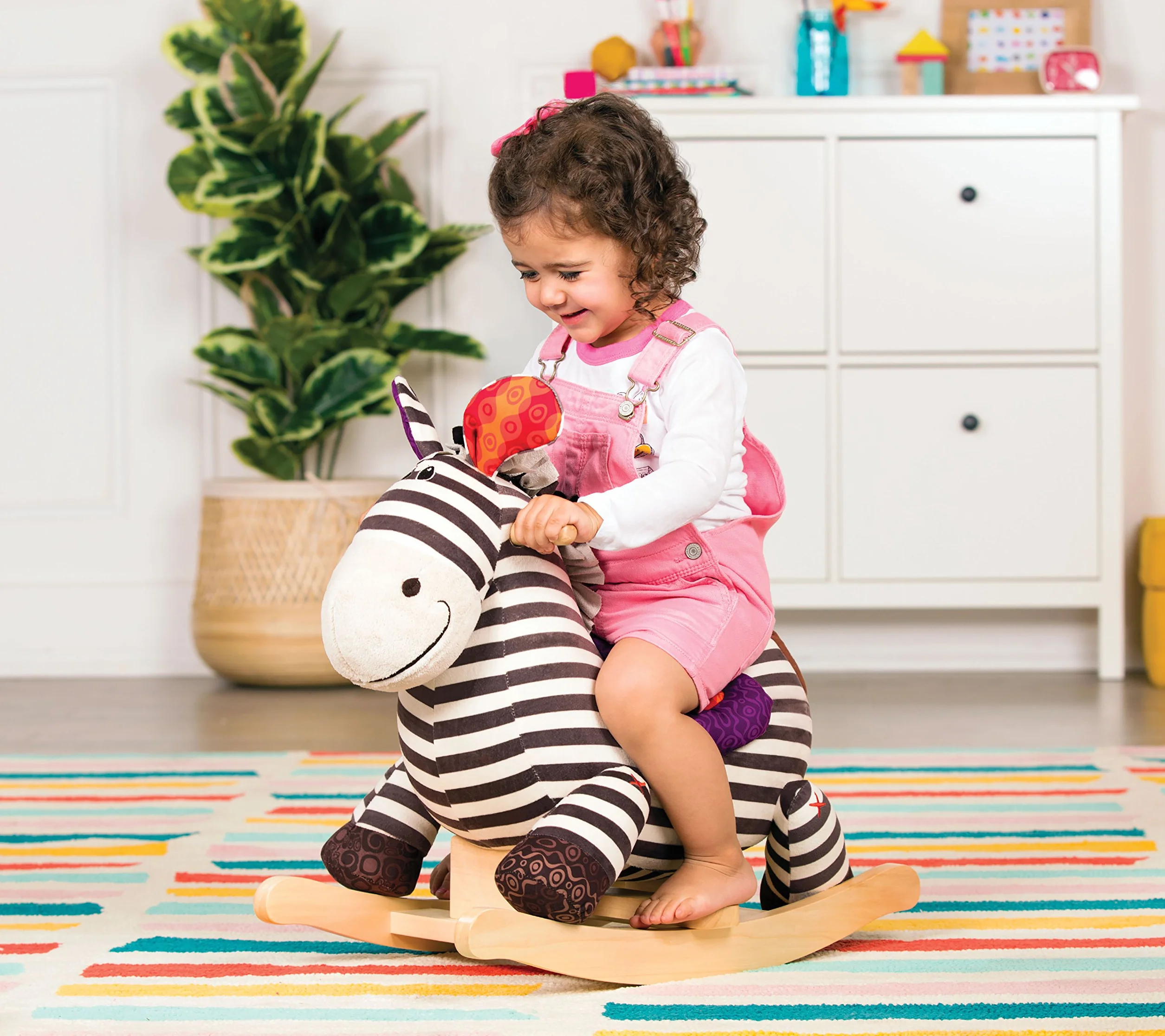 B. toys - Rodeo Rockers - Kazoo - Zebra a dondolo - Sedile comodo e dondoli in legno duro - Giocattolo per lo sviluppo del gioco attivo - Robusto e durevole - 18 mesi +