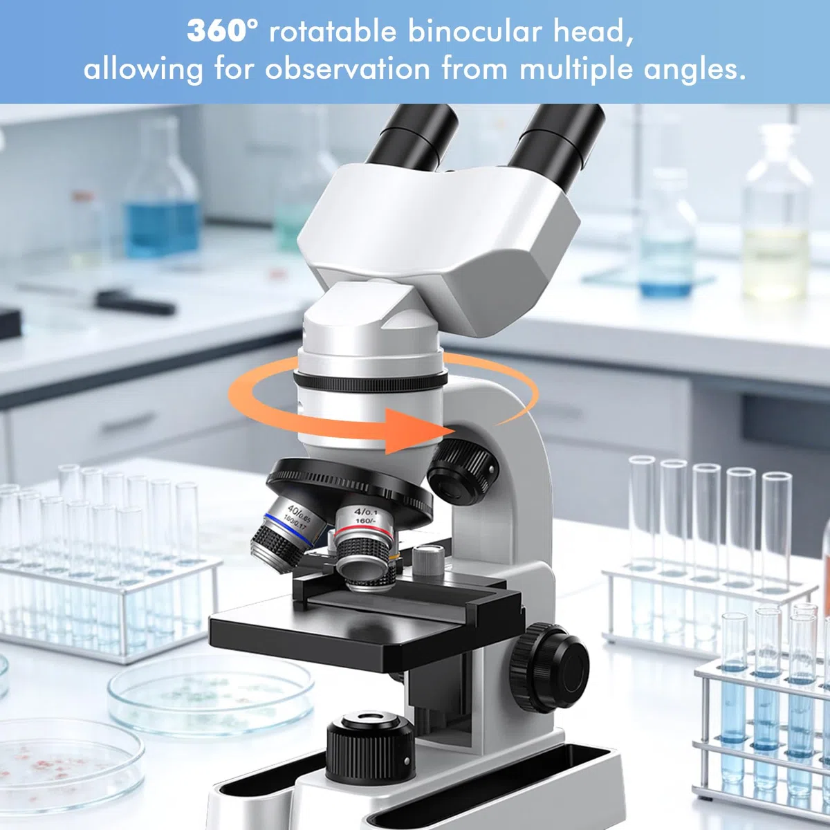 Microscopio binoculare per adulti e bambini, ingrandimento 40X-1600X con doppia illuminazione a LED, microscopio educativo biologico con kit di avviamento completo con 25+ accessori