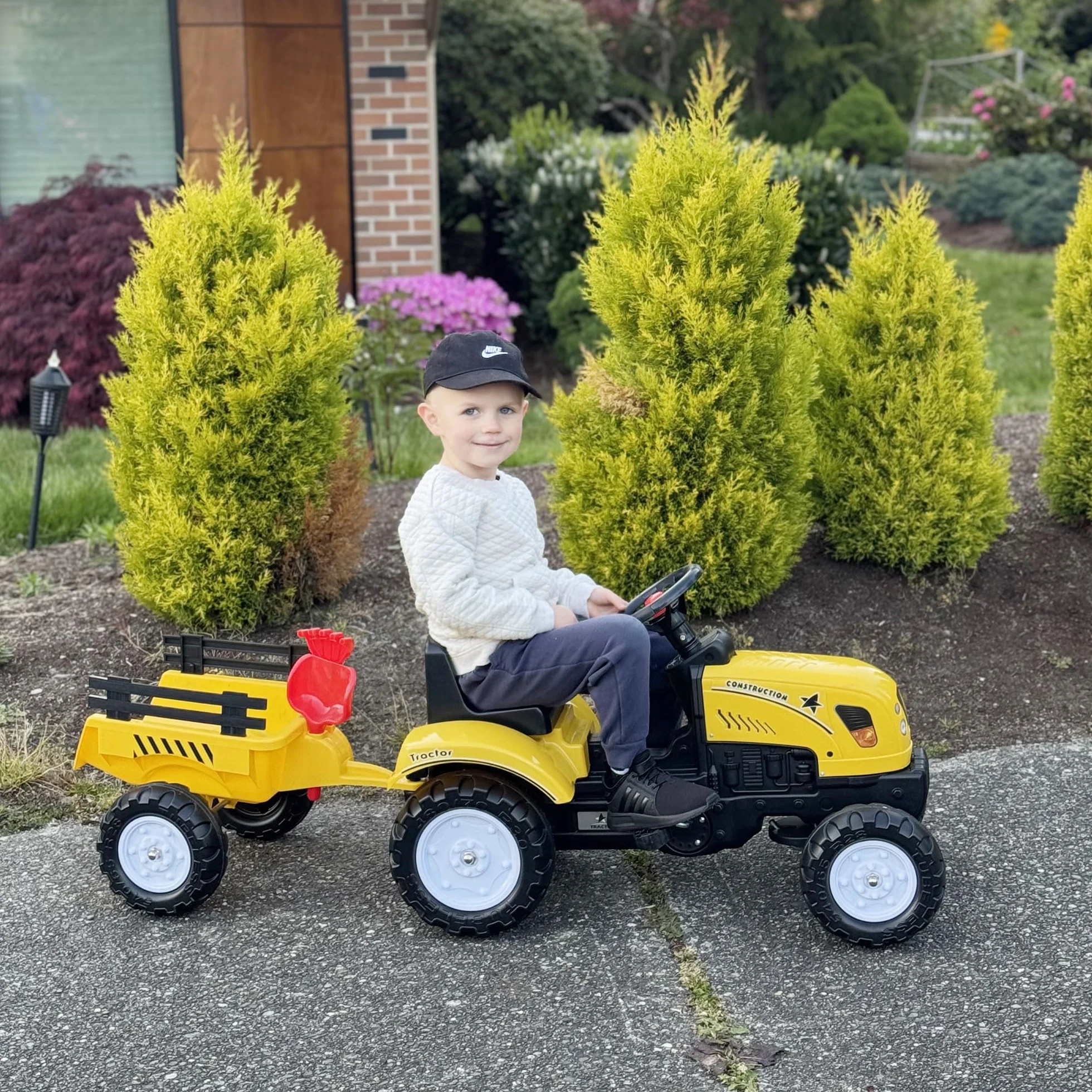 HOMCOM Trattore a Pedali per Bambini 3+ Anni con Rimorchio, Giallo